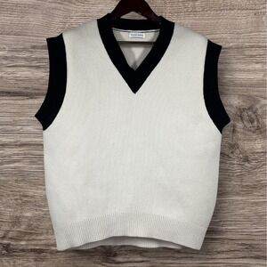 Fax Copy Express Sweater Vest Sz L Ivory Wool Diamond Knit Indie Minimal Neutral